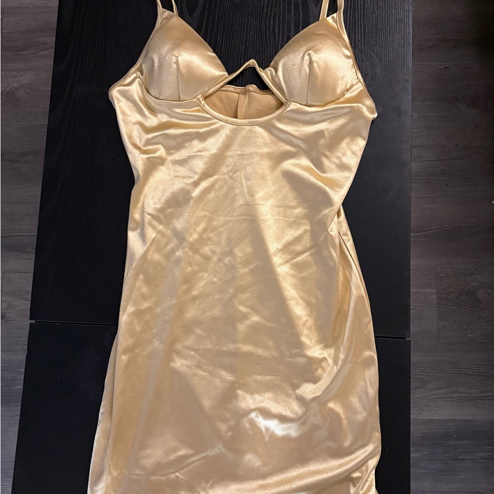 Elegant Gold Satin Slip Dress